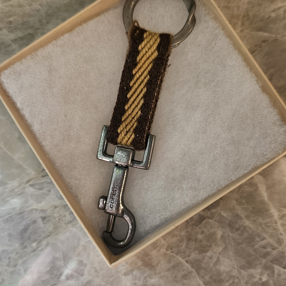 Gucci Vintage Brown and Yellow Keychain with Metal Clasp Clip